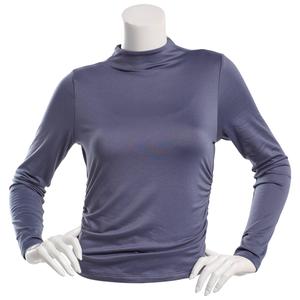 Juniors No Comment Fleece Lined Mock Neck Sculpted Tee