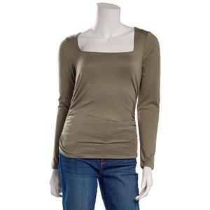 Juniors No Comment Long Sleeve Side Ruched Fleece Lined Top