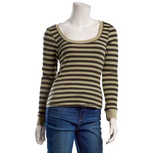 Juniors No Comment Long Sleeve Stripe Round Neck Top