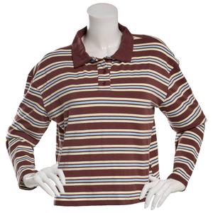 Juniors No Comment Long Sleeve Stripe Boxy Polo Pullover