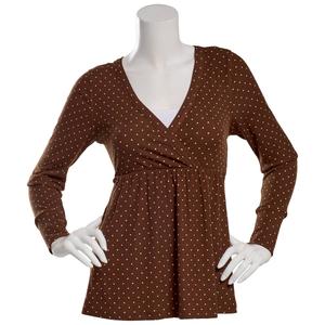 Juniors No Comment Ribbed Surplice Babydoll Top w/ Tie Back -Dots