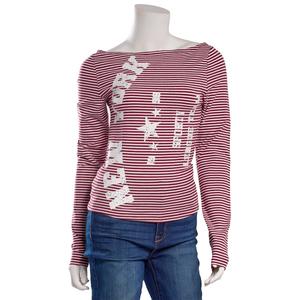 Juniors No Comment Long Sleeve Stripe Boat Neck New York Top alternate view
