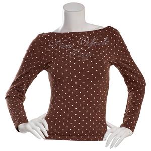 Juniors No Comment Long Sleeve Boat Neck Polka Dot Top alternate view