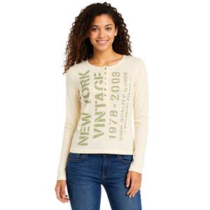 Juniors No Comment Long Sleeve NY Vintage Screen Henley Top alternate view