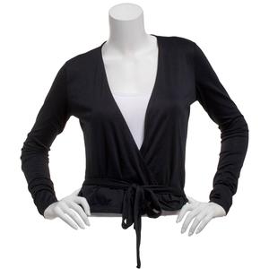 Juniors No Comment Sheer Jersey Surplice Neck Tie Back Top alternate view