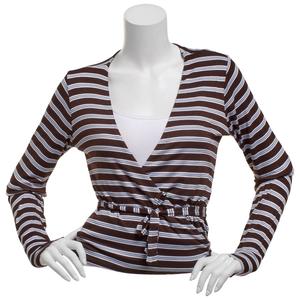 Juniors No Comment Jersey Surplice Neck Tie Back Top - Stripes alternate view