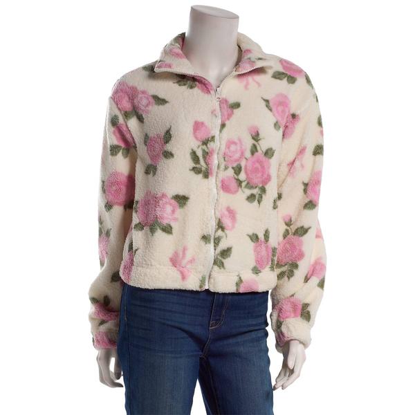 Juniors No Comment Rose Sherpa Mock Neck Zip Up Jacket alternate view
