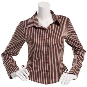 Juniors No Comment Long Sleeve Stripe Button Front Top - Brown