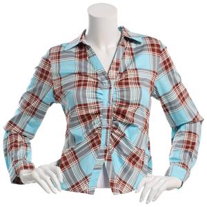 Juniors No Comment Long Sleeve Plaid Tie Back Button Up alternate view