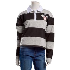 Juniors No Comment Stripe Fleece Rugby Pullover- Grey alternate view
