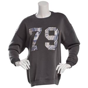 Juniors No Comment Camo Applique Oversized Crew Neck Sweatshirt