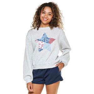 Juniors No Comment Raw Edge Americana Fleece Sweatshirt