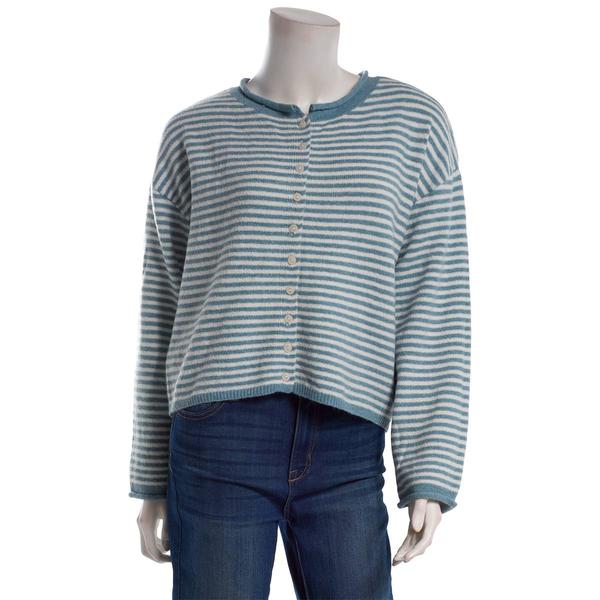 Juniors No Comment Stripe Mossy Button Front Cardigan