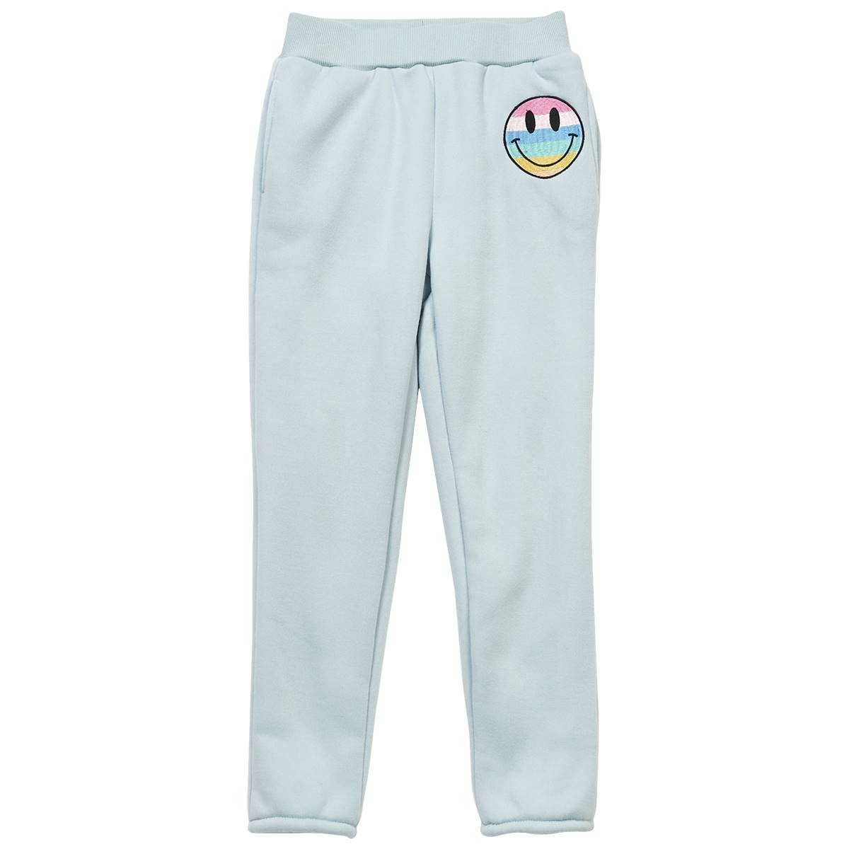 Girls (7-16) No Comment Embroidered Smiley Sherpa Joggers