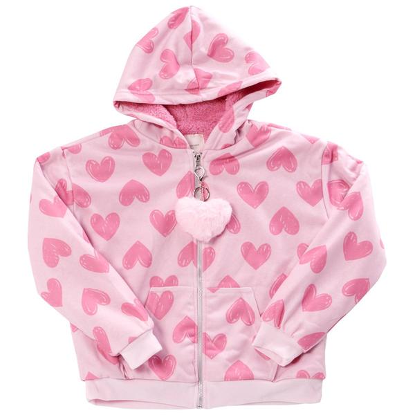 Girls (7-16) No Comment Sherpa Lined Heart Zip Up Hoodie/Keychain