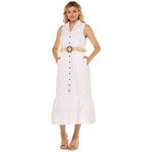 Womens Madison Hudson Sleeveless Linen Like Ruffle Hem Shirtdress