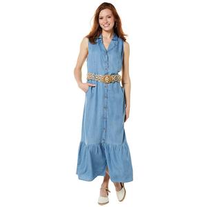 Womens Kathy Ireland Collar Ruffle Hem Belted Shirtdress