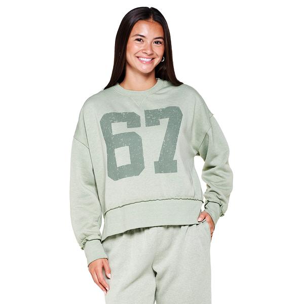 Juniors No Comment Vintage Screen Fleece Sweatshirt- Sage alternate view