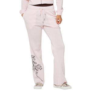 Juniors No Comment Foil Screen Fold Over Waist Flare Pants- Lilac alternate view