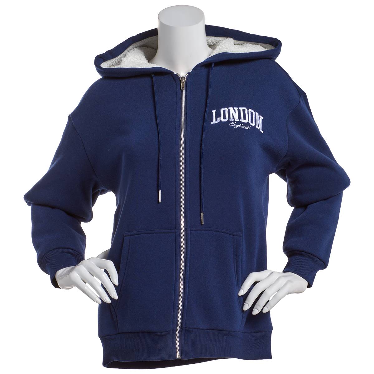 Juniors No Comment London Sherpa Lined Zip Hoodie