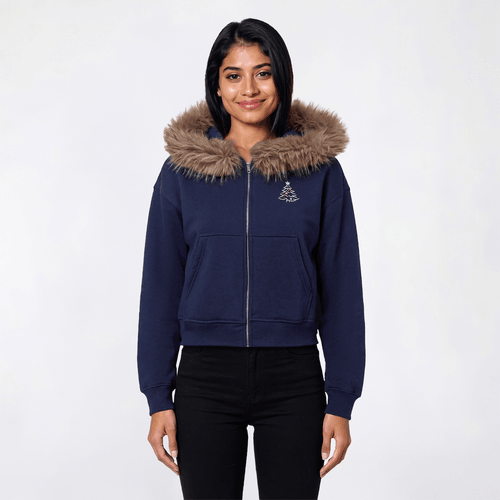 Juniors No Comment Flannel Lined Fur Hood Teddy Bear Zip Up