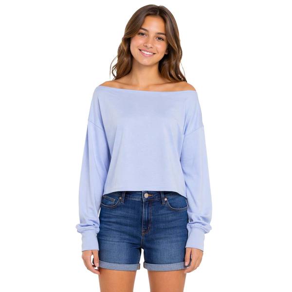 Juniors No Comment Long Sleeve Fleece Off The Shoulder Top alternate view