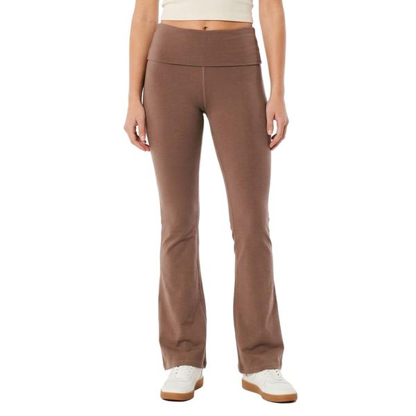 Juniors No Coment Fleece Back Fold Over Waist Flare Leggings