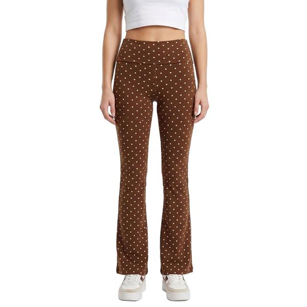 Juniors No Comment Polka Dot Fold Over Waist Flare Leggings alternate view