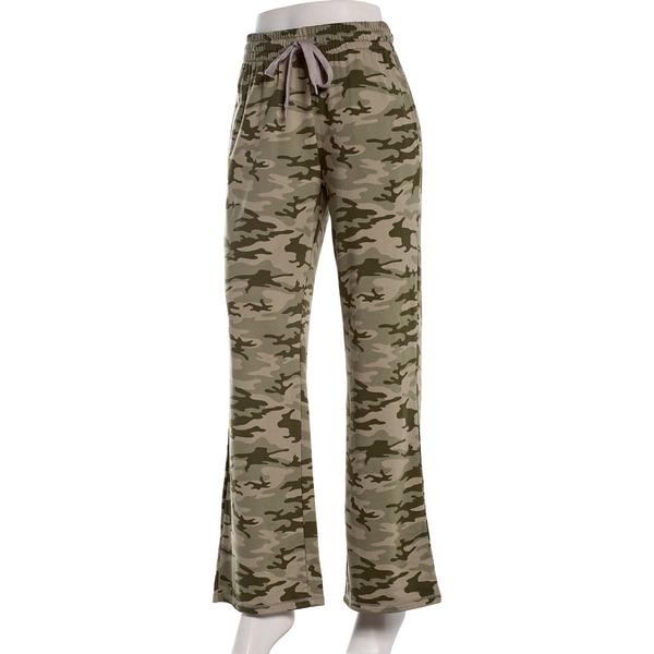 Juniors No Comment Fleece Lined Camo Print Wide Leg Pants - Camo