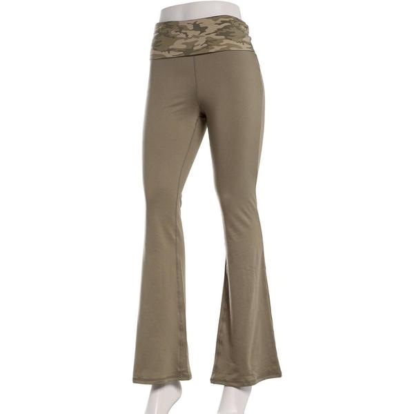 Juniors No Comment Fleece Fold Over Waist Flare Pants - Vetiver