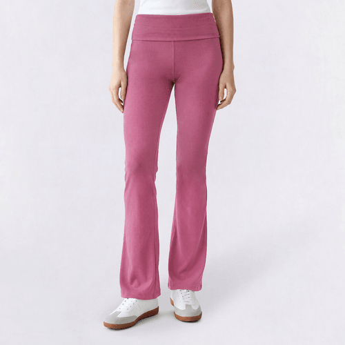 Juniors No Comment Fleece Lined Ribbed Foldover Flare Leggings
