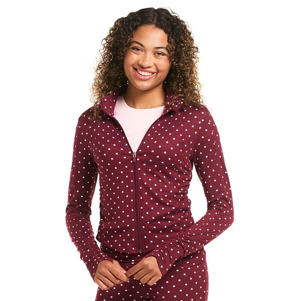 Juniors No Comment Polka Dot Fleece Zip Up Jacket
