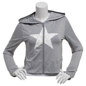 Juniors No Comment Fleece Back Twill Zip Hoodie- Grey alternate view
