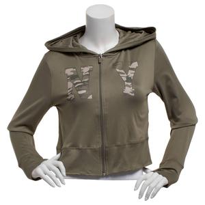 Juniors No Comment Fleece Back Twill Zip Hoodie- Vetiver