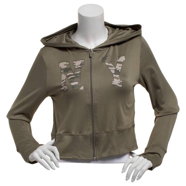 Juniors No Comment Fleece Back Twill Zip Hoodie- Vetiver