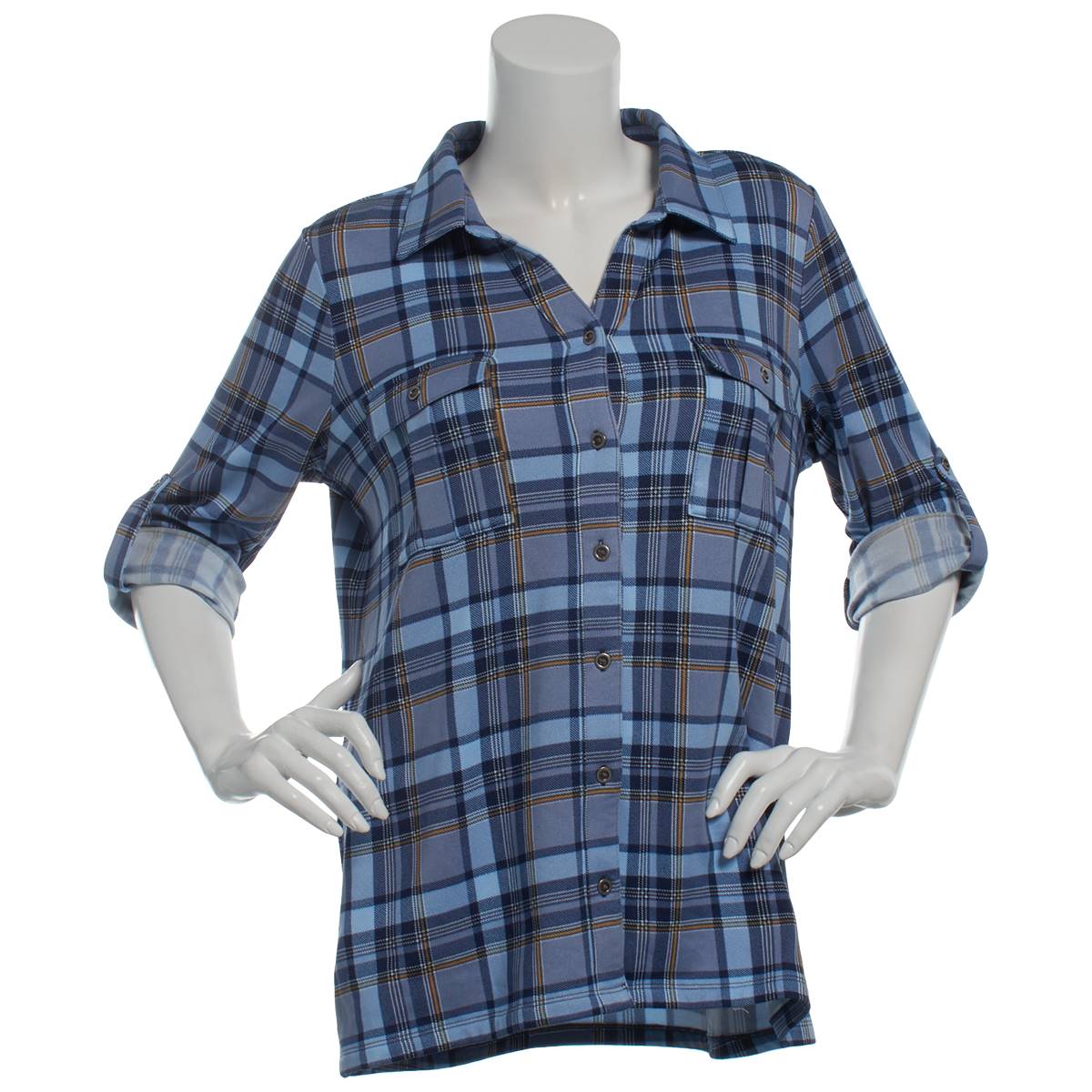 Plus Size Hasting & Smith 3/4 Sleeve Plaid Casual Button Down