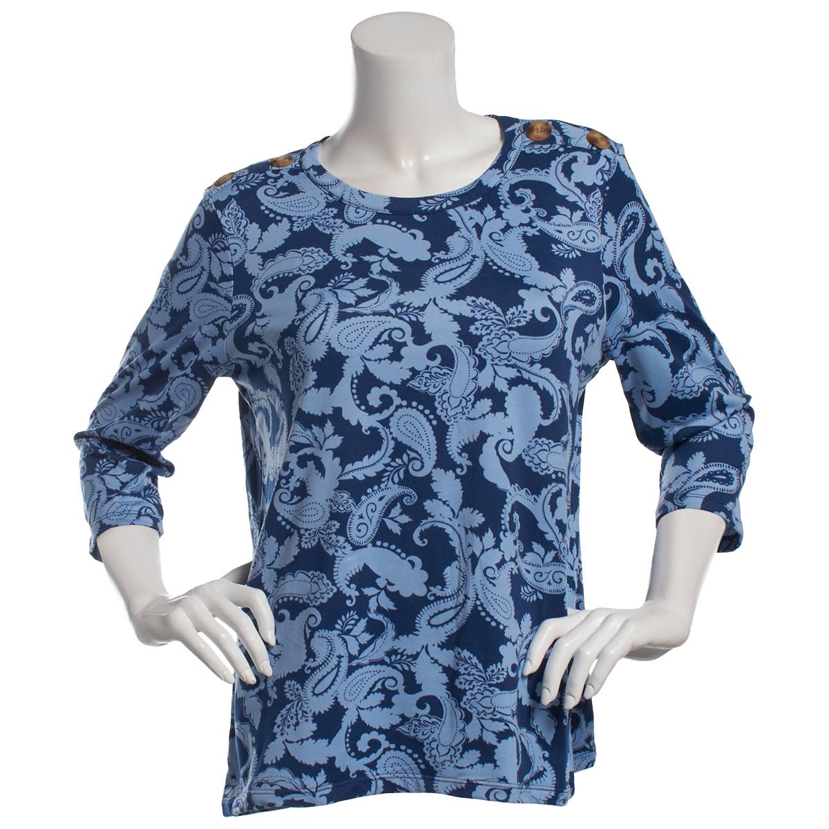 Plus Size Hasting & Smith 3/4 Sleeve Paisley Button Shoulder Tee