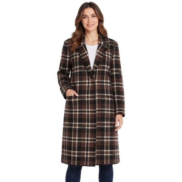 Womens Badgley Mischka Long Sleeve Plaid Notched Coatigan alternate view