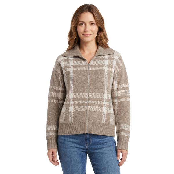 Womens Madison & Hudson Long Sleeve Plaid Zip Sweater alternate view