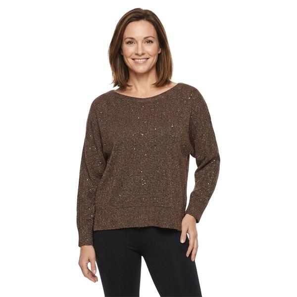 Womens Madison & Hudson Long Sleeve Metallic Sequin Sweater