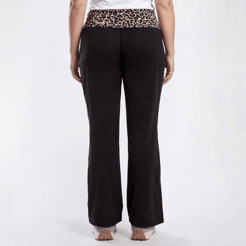 Juniors Plus No Comment Cheetah Fold Over Waist Flare Leggings alternate view