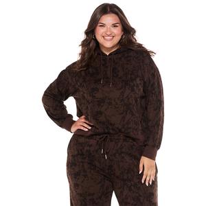 Juniors Plus No Comment Oversized Fleece Camo Hoodie alternate view