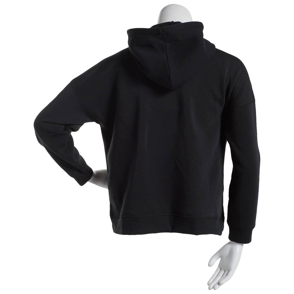 Juniors Plus No Comment Embroidered Sleeve Fleece Hoodie-Black