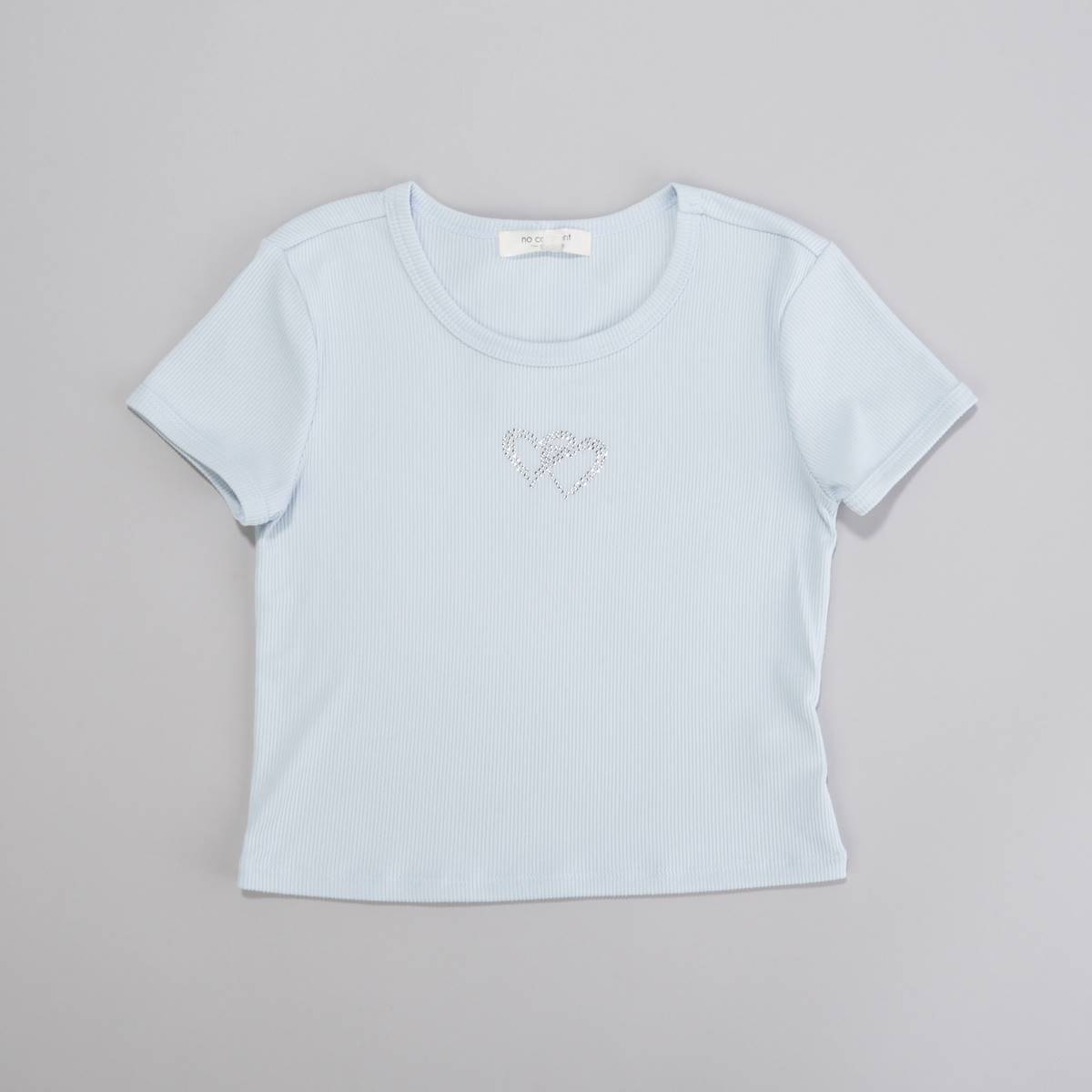 Girls (7-16) No Comment Short Sleeve Embellished Hearts Rib Tee