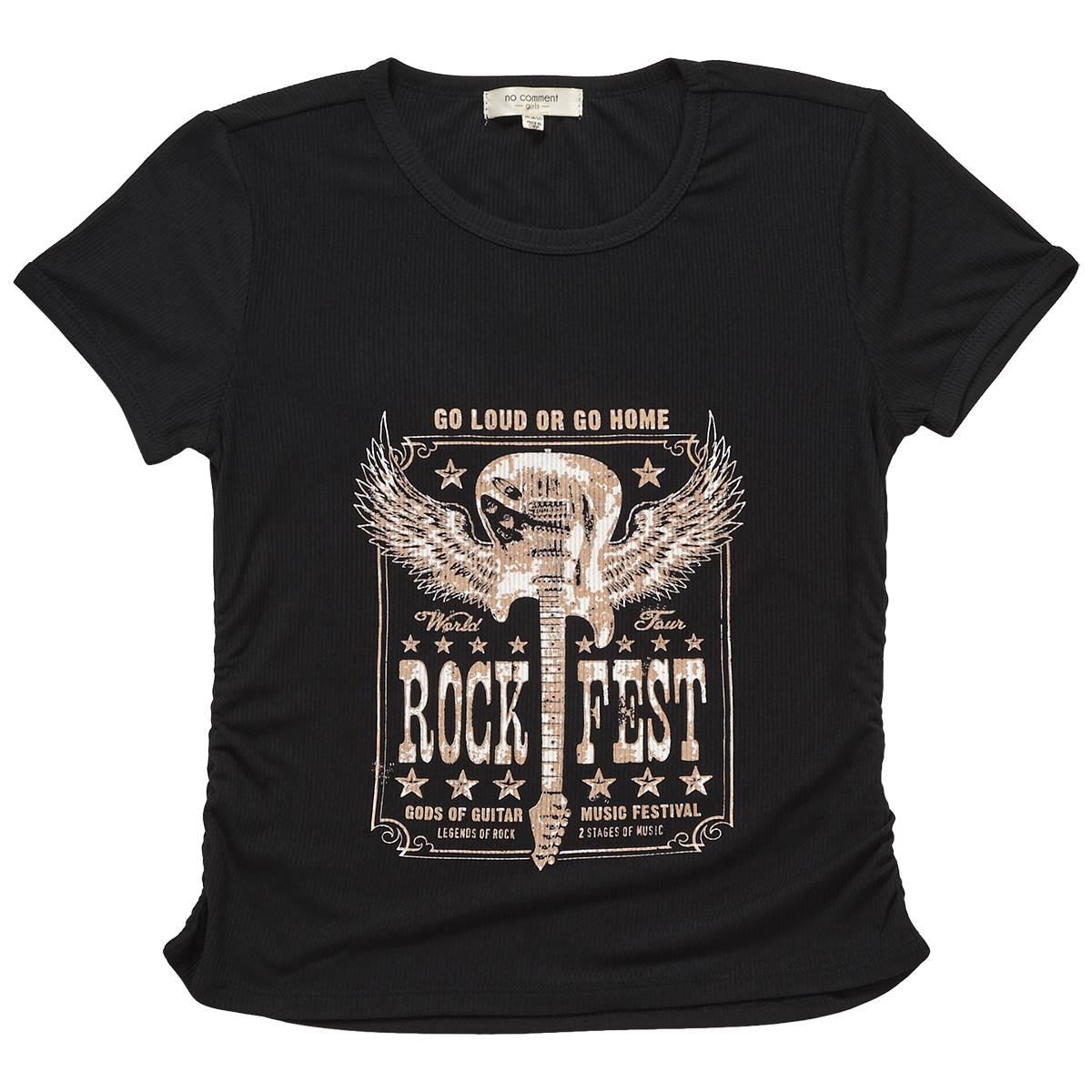 Girls (7-16) No Comment Rock Fest Side Ruched Graphic Tee
