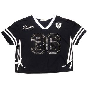 Girls (7-16) No Comment Short Sleeve Rhinestone Football Tee