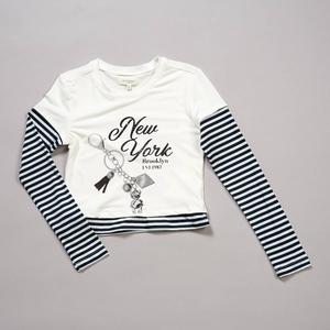 Girls (7-16) No Comment New York Layered Striped Sleeve Tee