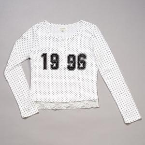 Girls (7-16) No Comment Long Sleeve Dot 1996 Lace Trim Henley Tee alternate view