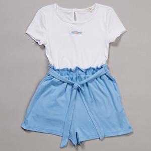 Girls (7-16) No Comment Short Sleeve Fish Paperbag Waist Romper