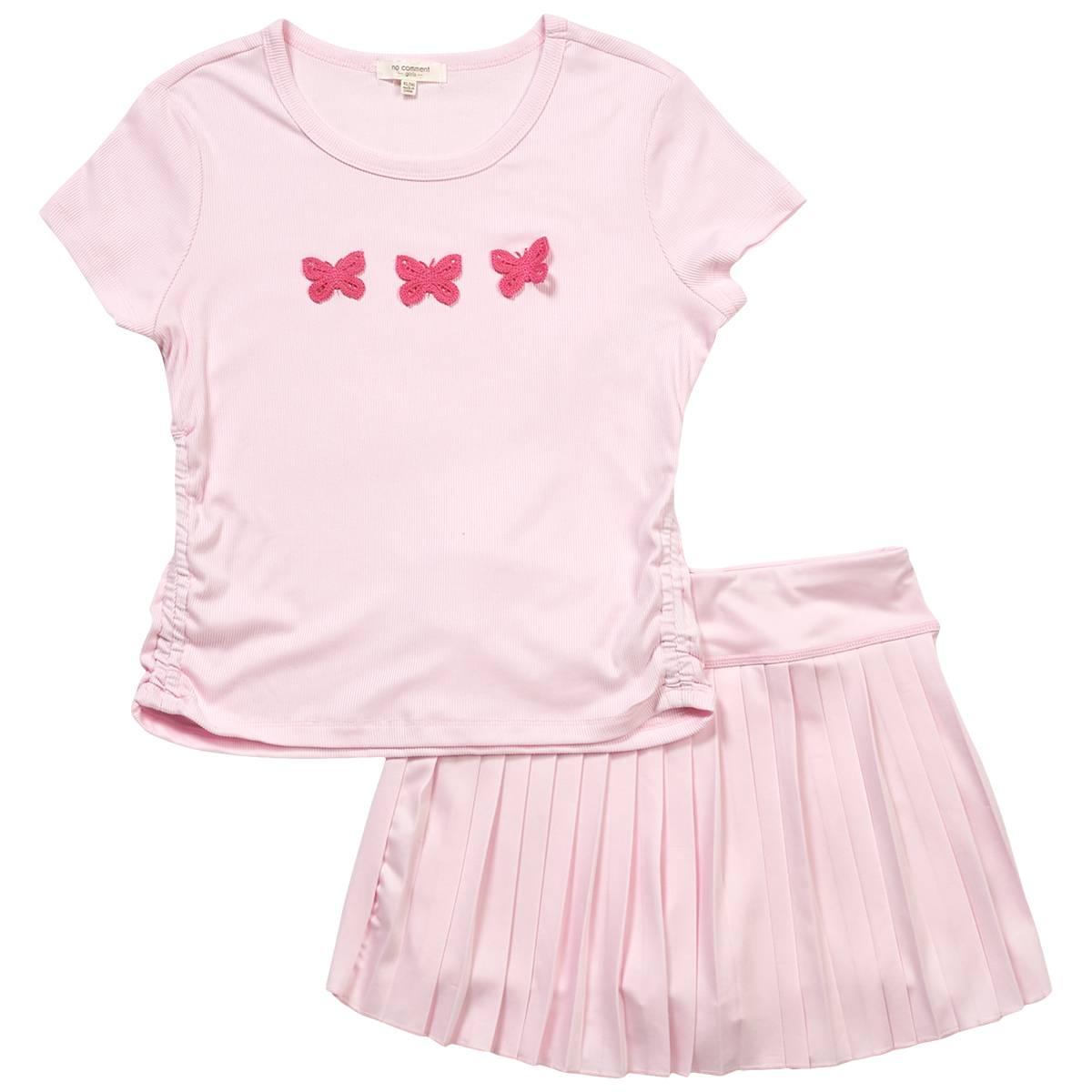 Girls 7-16 No Comment Short Sleeve Butterfly Tee w Skort Set 17$